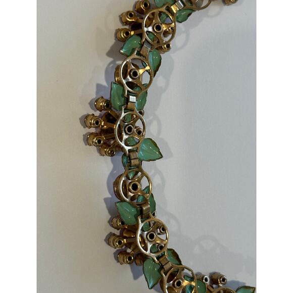 Vintage 40's Pink Purple Rhinestones Green Enamel Necklace - Picture 7 of 7